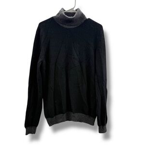 Tasso Elba Cashmere Turtleneck Sweater Women's‎ Size Large Black Gray Trim